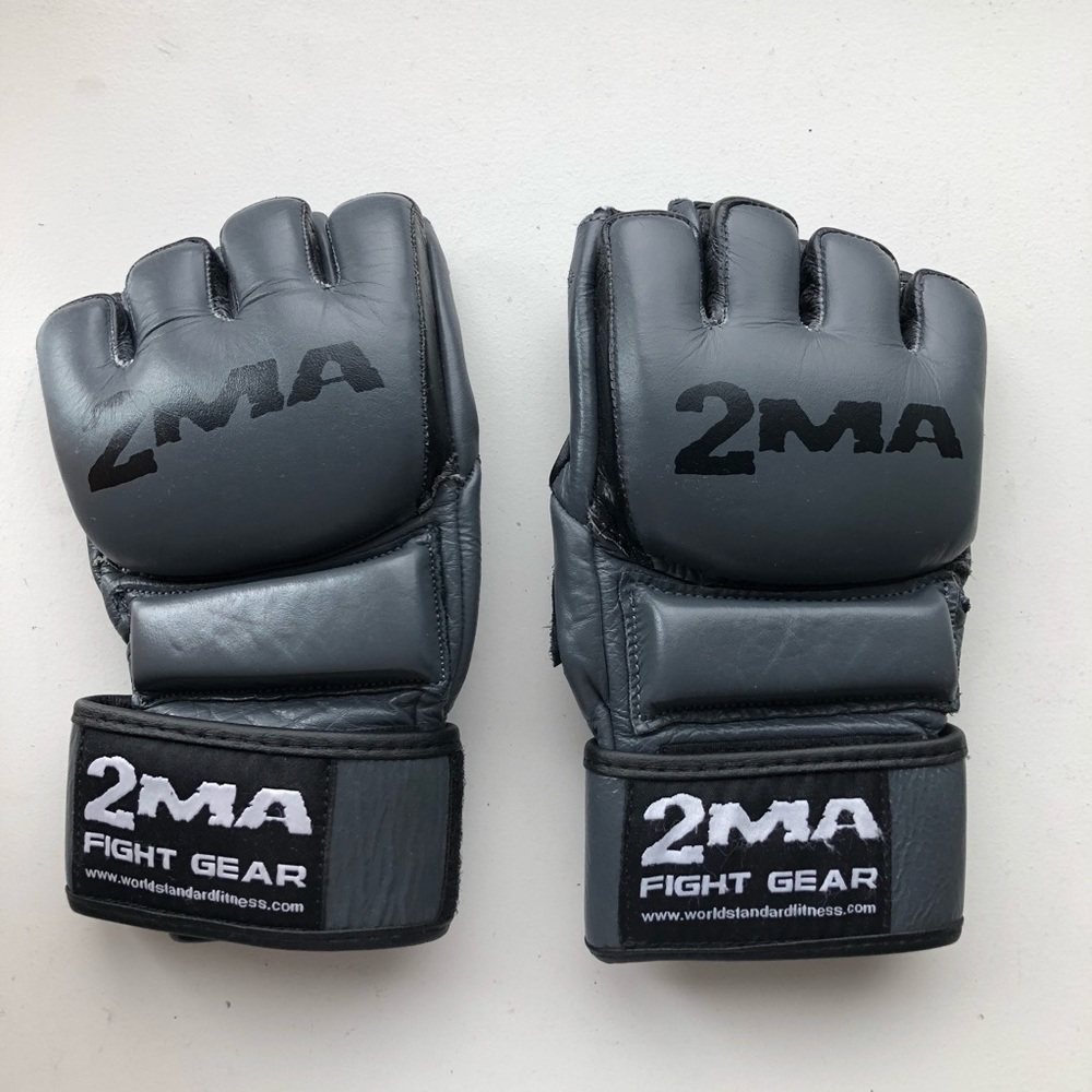 2MA Leather Fingerless Boxing Muai Thai Gloves